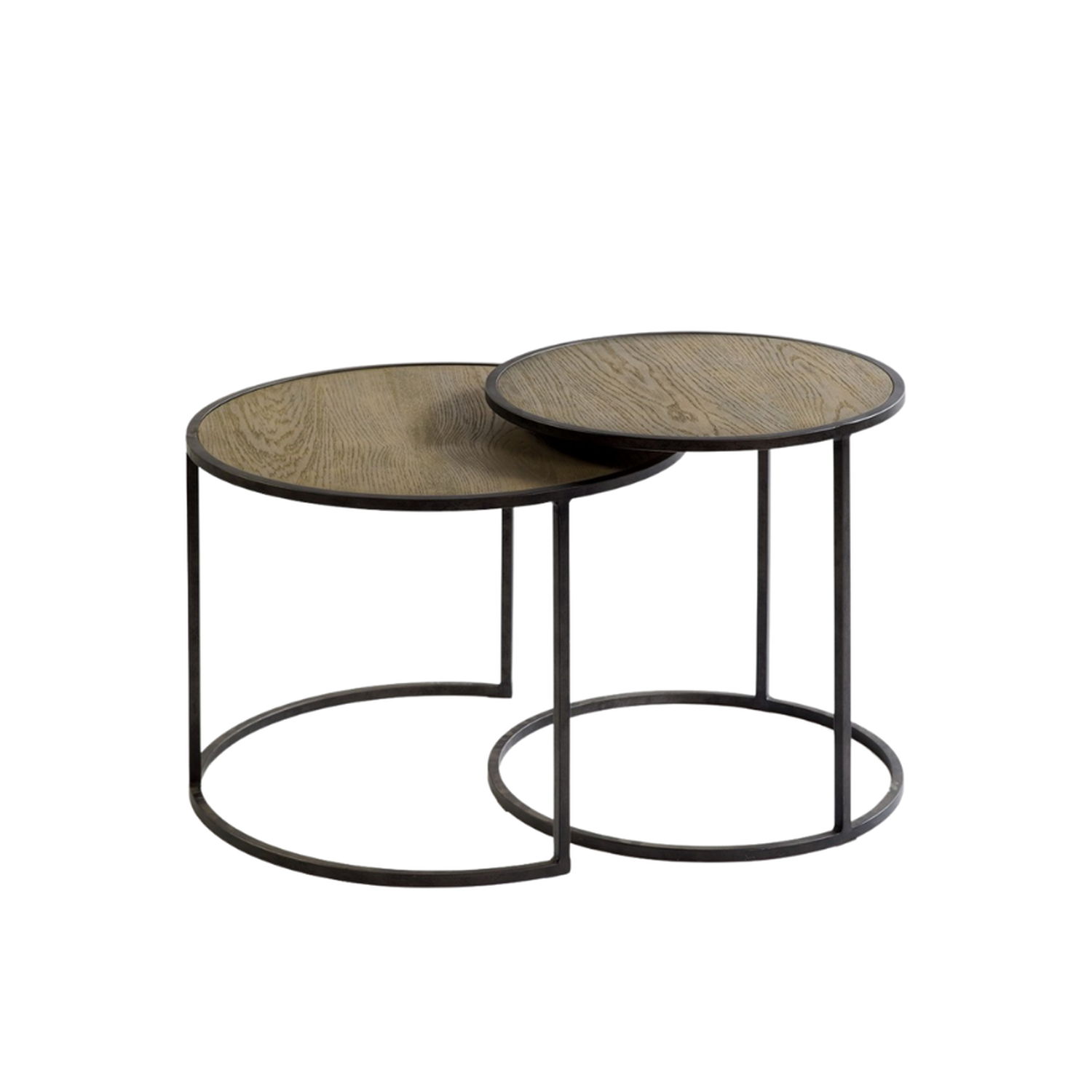 Set de mesas redondas de madera y metal
