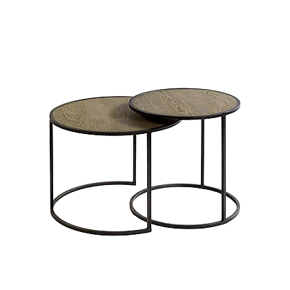 Set de mesas redondas de madera y metal
